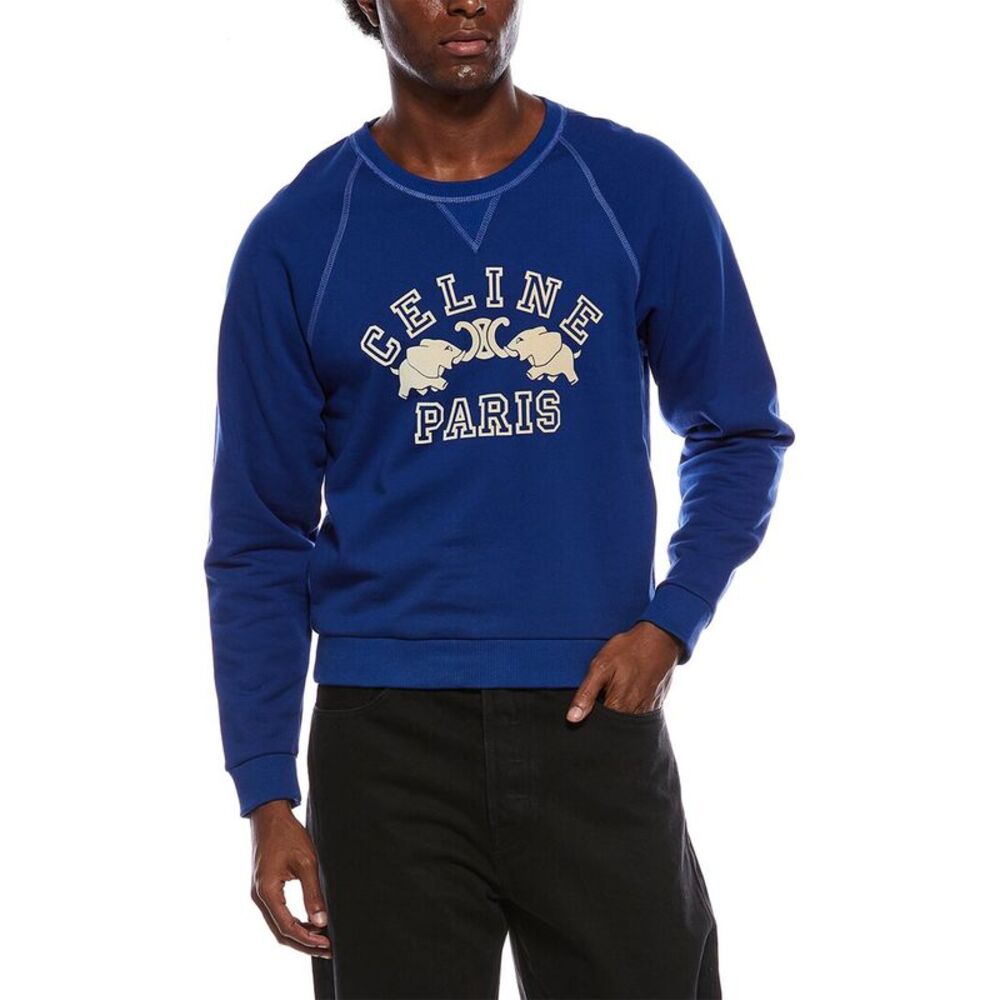 Celine Mens  Logo Crewneck Sweatshirt, White